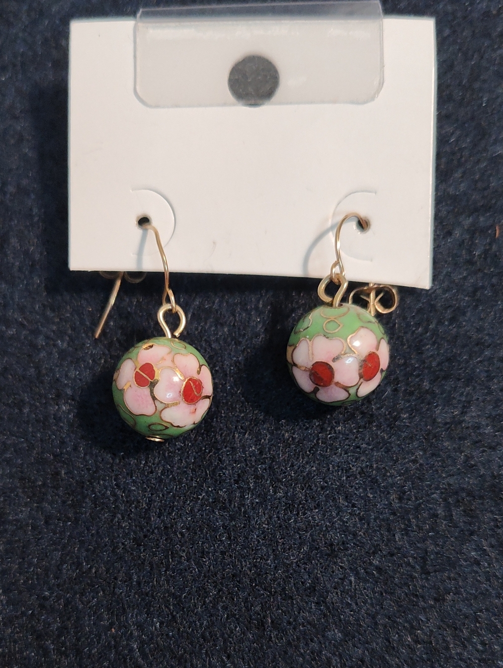 Source Unknown Cloisonné Floral Drop Earrings - Green, Pink & Red
